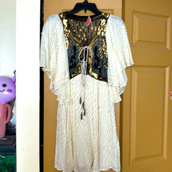Free people evening dress white with gold and black sequins - Picture 1 of 5